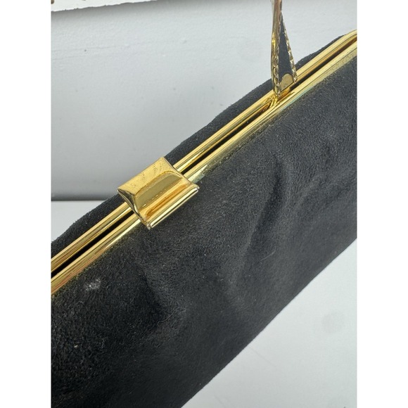 Vtg 1960s Ande Black Fabric Evening Bag Gold Frame Top Handle Clutch - Picture 4 of 16